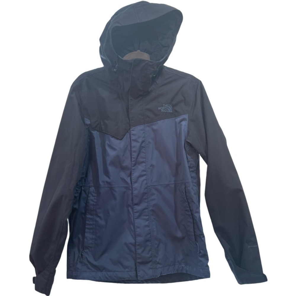 The North Face Black and Blue Raincoat with Hood and Water-Resistant Material